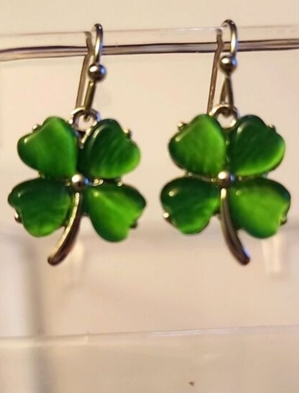 Four Leaf Clover Earrings  Simulated Emerald Zinc Alloy Irish🍀